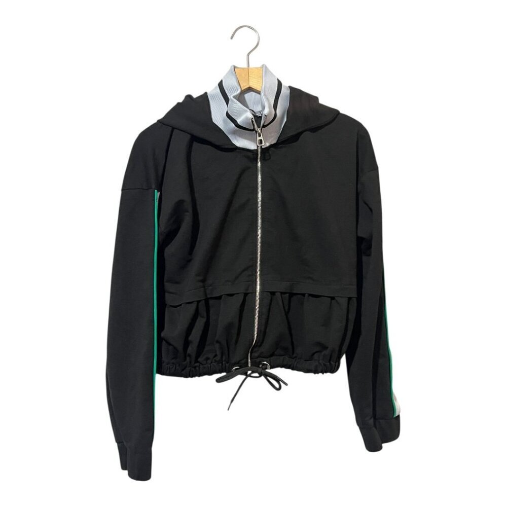 PURE Black Cropped Zip-Up Hoodie Jacket Drawstring Waist Women's 38 Athleisure